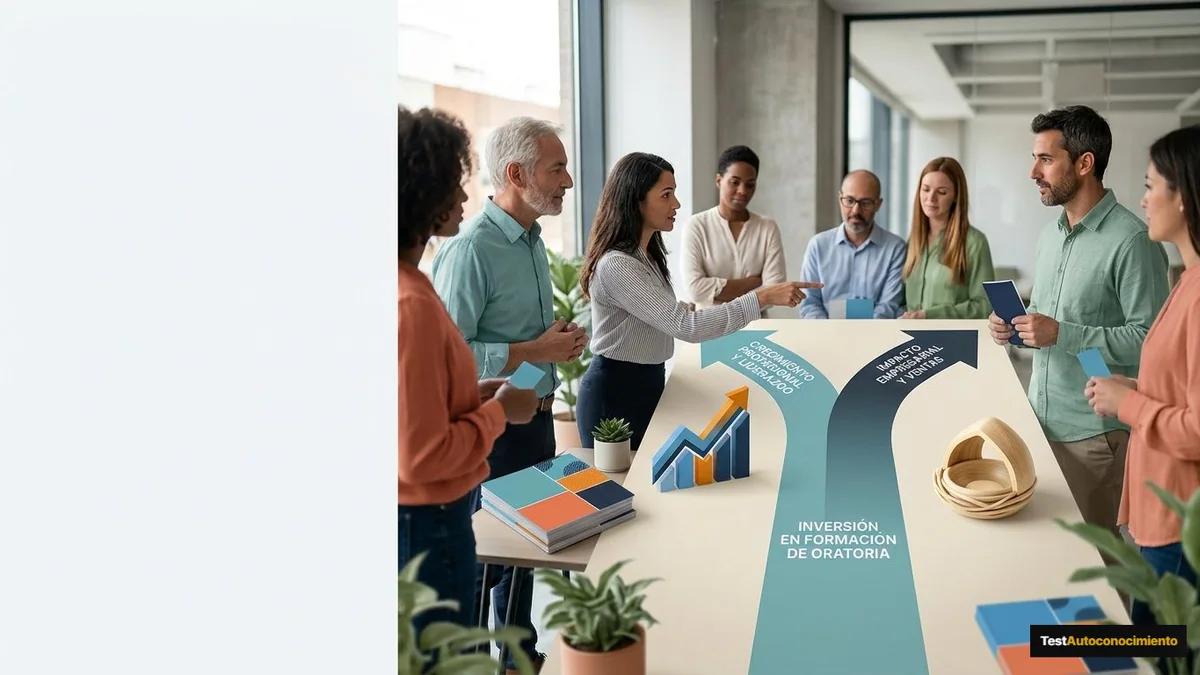 Imagen editorial de a concrete investment decision represented by a branching path, portfolio cards, an abstract growth chart and a protected nest egg, not a generic desk; a balanced visual choice between two clearly different paths, with a decision still open so the reader wants the verdict. Artículo: Cómo elegir un curso de oratoria en 2026: guía de decisión