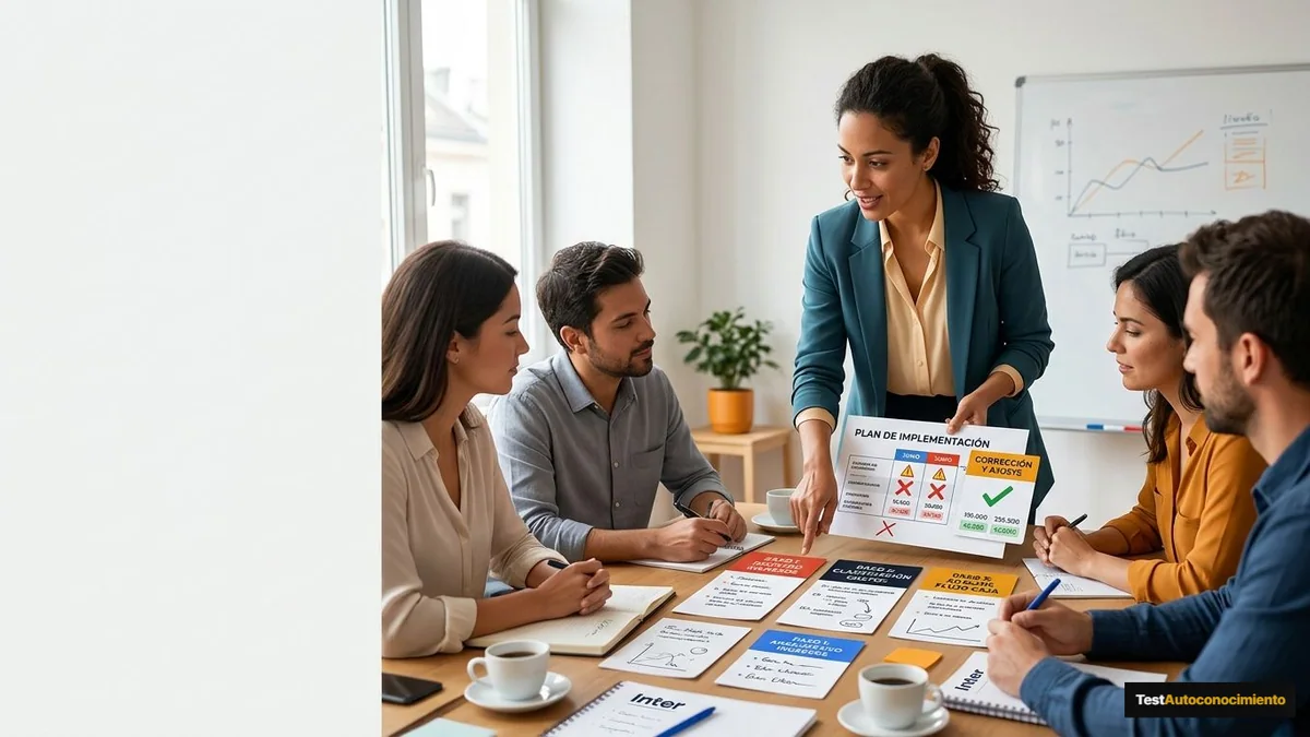 Imagen editorial de a consultant onboarding a small business team into an AI agency network, with a concrete training workshop, process cards and a client implementation plan, no logos or readable text; a recognizable mistake with visual warning cues and a concrete corrective action, creating curiosity about the solution. Artículo: 7 errores de contabilidad de autónomos que cuestan dinero en 2026