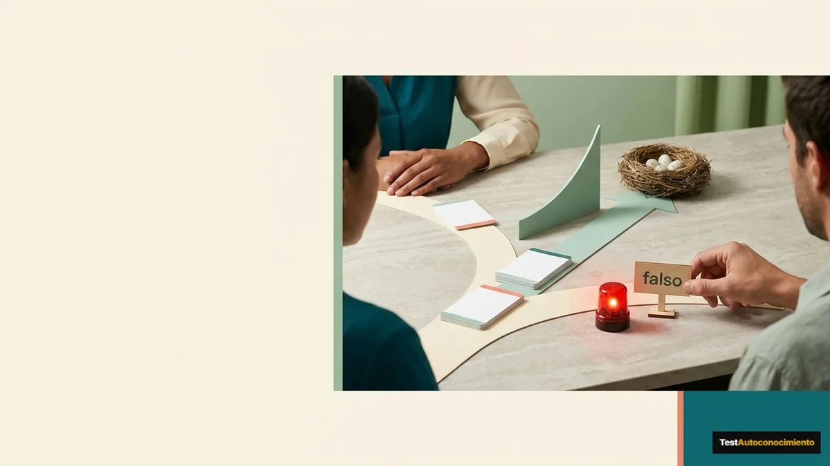 Imagen editorial de a concrete investment decision represented by a branching path, portfolio cards, an abstract growth chart and a protected nest egg, not a generic desk; a recognizable mistake with visual warning cues and a concrete corrective action, creating curiosity about the solution. Artículo: Cómo Invertir en Dividendos desde España en 2026: Brokers, Fiscalidad y Estrategia