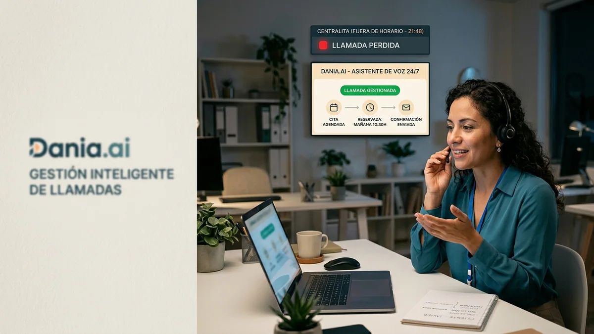 Imagen editorial de a customer-service operator handling a phone call with a headset while a client receives help, focused on the human interaction and no readable screens; a recognizable mistake with visual warning cues and a concrete corrective action, creating curiosity about the solution. Artículo: Teléfono Local 24/7 con IA: así atiende Dania tus llamadas