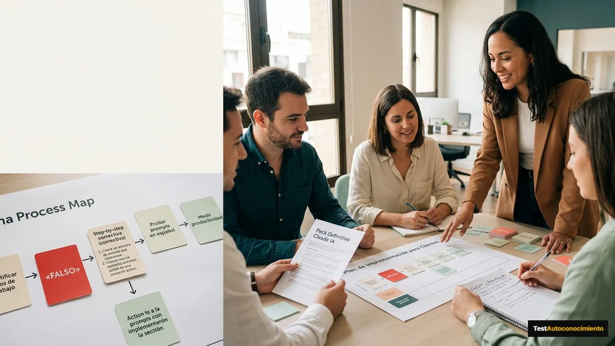 Imagen editorial de a consultant onboarding a small business team into an AI agency network, with a concrete training workshop, process cards and a client implementation plan, no logos or readable text; a recognizable mistake with visual warning cues and a concrete corrective action, creating curiosity about the solution. Artículo: Mejores Packs de Prompts en Español para Negocios, Contenido y Productividad en 2026